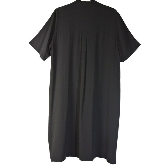 NEW Eileen Fisher Silk Georgette Crepe Notch Collar Dress in Black Size Medium - Picture 2 of 8
